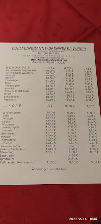 Webers Schnapskeller Bottenbach à Bottenbach menu