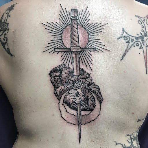 Explore mens color sleeve tattoo ideas, creative tattoo ideas in Calhoun, available at A Sailors Grave Tattoo Parlor