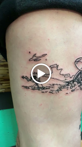Explore thigh hip tattoo ideas, creative tattoo ideas in Lincoln City, available at Black N Blue Tattoo & Skate Shop
