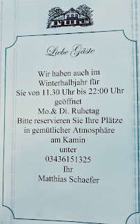 Menu du Waldrestaurant Hospitalhütte à Dahlen