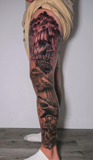 Explore cruise ship tattoo ideas, creative tattoo ideas in Culver City, available at Art Collector Tattoo