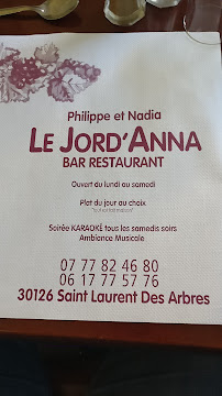 Menu / carte de Le Jord'anna La Belle Époque à Saint-Laurent-des-Arbres