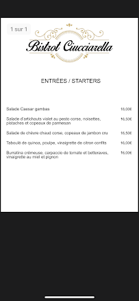 Bistrot ciucciarella à Calvi menu