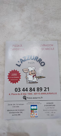 Carte du PIZZA L'AZZURRO à Amblainville