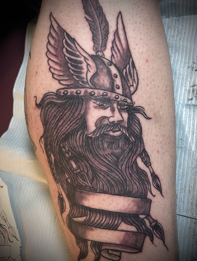 Explore line art tattoo ideas, creative tattoo ideas in Calumet, available at Tattooing by Big Ben