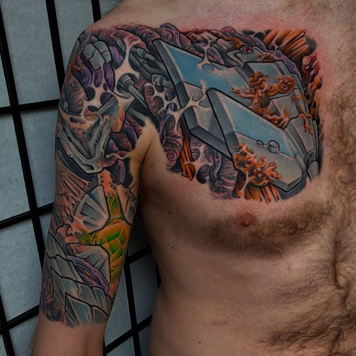 Explore man tattoo sleeve ideas, creative tattoo ideas in Virginia Beach, available at Studio Evolve