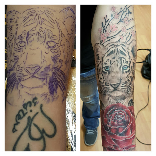 Explore half of sleeve tattoo ideas, creative tattoo ideas in Modesto, available at Young Guns Tattoo Studio