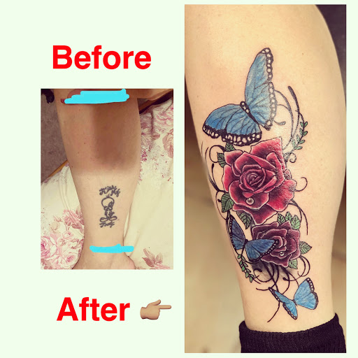 Explore butterfly tattoo color ideas, creative tattoo ideas in Baytown, available at Big Juniors Tattoos