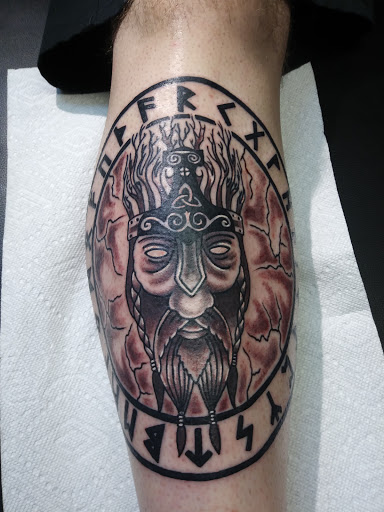 Explore calf tattoo ideas, creative tattoo ideas in Denton, available at Denton Tattoo Co