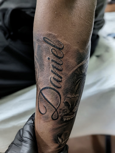 Explore upper leg tattoo ideas, creative tattoo ideas in Longwood, available at Trinity Tattoo Co Inc
