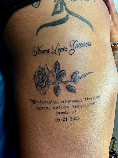 Explore death date tattoo ideas, creative tattoo ideas in New Braunfels, available at COMAL RIVER TATTOO