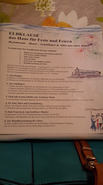 Restaurant ELBKLAUSE Niederlommatzsch à Diera-Zehren (le menu)
