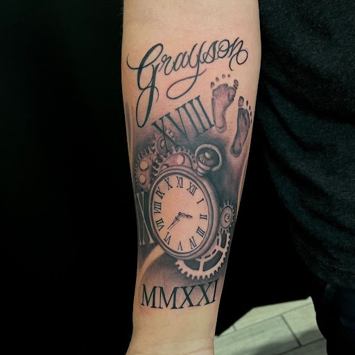 Explore back of forearm tattoo ideas, creative tattoo ideas in El Paso, available at American Tattoo Society of Ft Bliss
