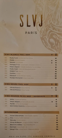 Salvaje à Paris menu