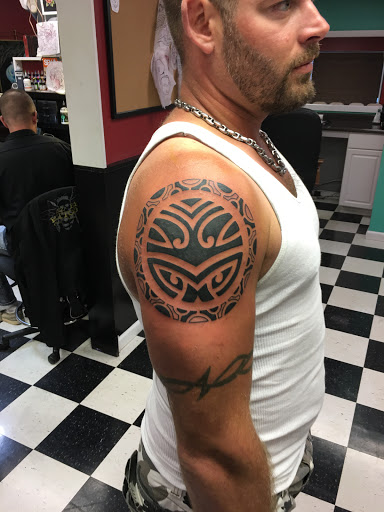 Explore chest to arm tattoo ideas, creative tattoo ideas in Albany, available at Make Your Mark Tattoo