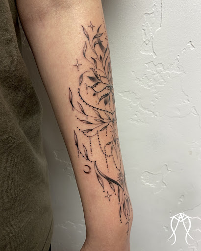 Explore tattoo ideas moon and stars, creative tattoo ideas in Scipio Center, available at Ace of Wands Private Tattoo & Tarot Studio . Appointment Only