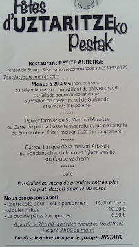 La Petite Auberge à Ustaritz menu