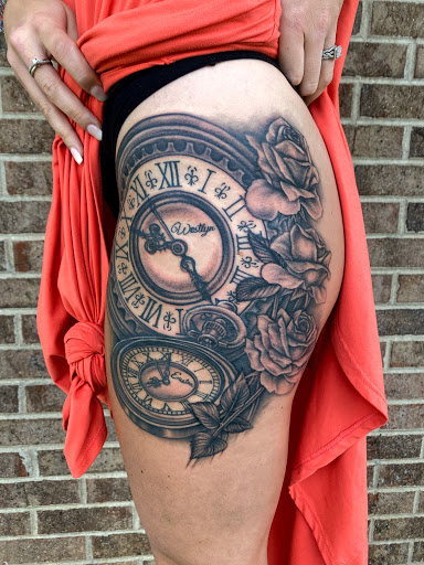 Explore thigh tattoo ideas men, creative tattoo ideas in Knoxville, available at Mythical Markings Tattoo Studio