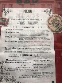 Restaurant mexicain Toloache à Paris (le menu)