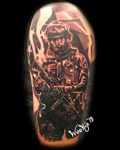 Explore mens upper arm tattoo ideas, creative tattoo ideas in Phoenix, available at Wookie Style Tattoos