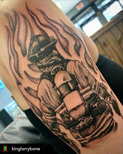 Explore upper leg tattoo ideas, creative tattoo ideas in South Bend, available at Marvel Tattoo & Piercing