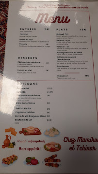 Restaurant arménien Maison de la culture Arménienne à Paris (le menu)