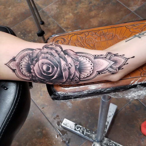 Explore leg piece tattoo ideas, creative tattoo ideas in Maryland Heights, available at Thirteen Roses Tattoo & Aesthetics