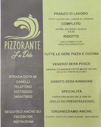 Menu du Pizzorante La Dota à Canelli