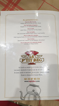 Restaurant français Le P'Tit Bec à Rouen (le menu)