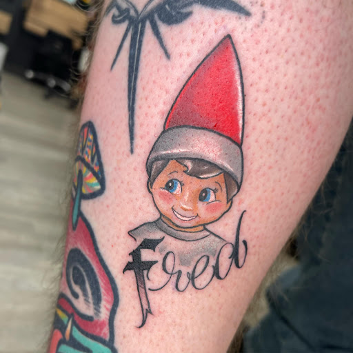 Explore leg sleeve tattoo ideas, creative tattoo ideas in Bradley, available at The 22 Tattoo Company