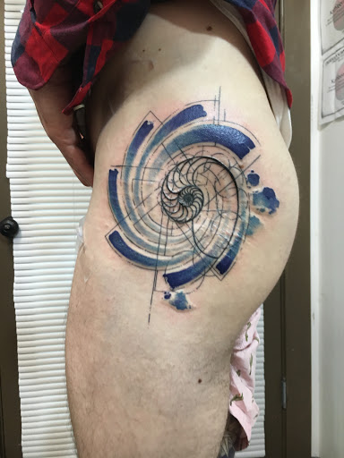 Explore anime leg tattoo ideas, creative tattoo ideas in Portland, available at Obsidian Tattoo