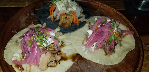 Top: Pork Belly -delicious! I would order this again!
R: Carnitas -REALLY good, but SPICY!!!
L: Mole (chicken) -very light/thin sauce.