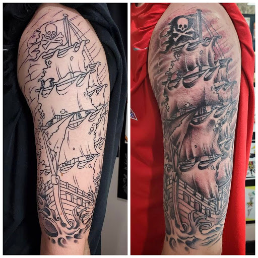 Explore tattoo flower sleeve ideas, creative tattoo ideas in Libertyville, available at Lucky Seven Tattoo