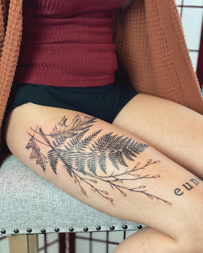 Explore ladies tattoo sleeve ideas, creative tattoo ideas in Ironwood, available at Iron Ink Tattoos