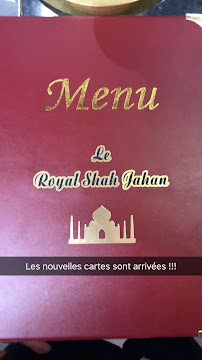 Le royal Shah Jahan à Enghien-les-Bains menu