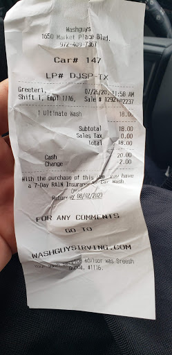 Car Wash «WashGuys Car Wash», reviews and photos, 1650 Market Pl Blvd, Irving, TX 75063, USA