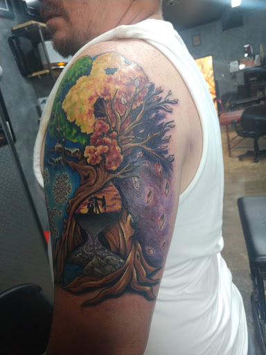 Explore stitch and angel tattoo ideas, creative tattoo ideas in Odessa, available at Heart And Dagger Tattoo