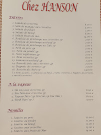 Restaurant vietnamien Chez Hanson à Aix-en-Provence (la carte)