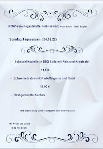 Menu / carte de KTSV - Hößlinswart e.V. Gaststätte à Berglen