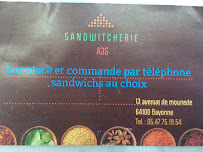 Menu / carte de Sandwicherie A3s à Bayonne