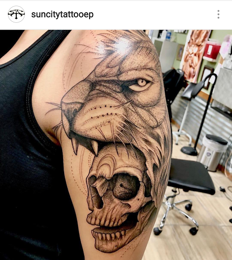 Explore front shoulder tattoo ideas, creative tattoo ideas in El Paso, available at Sun City Tattoo Montana