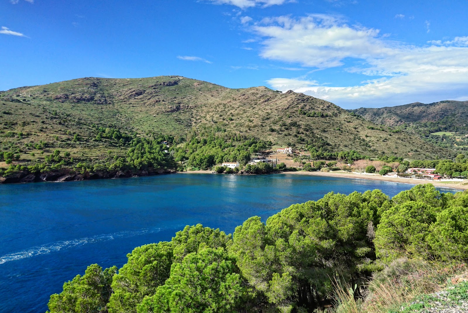 Foto van Cala Montjoi met blauw puur water oppervlakte
