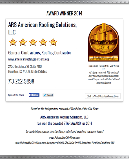 Roofing Contractor «ARS American Roofing Solutions LLC.», reviews and photos, 2450 Louisiana St Suite 400, Houston, TX 77006, USA