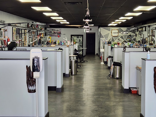 Explore black and white tattoo ideas for men, creative tattoo ideas in Wichita, available at Elektrik Chair Tattoo