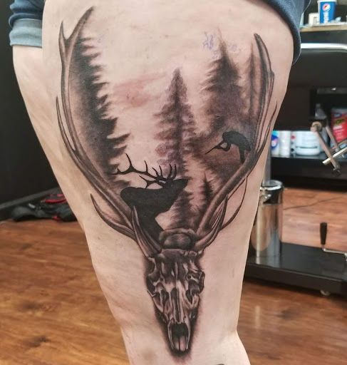 Explore mountain range tattoo ideas, creative tattoo ideas in Meridian, available at True Grit Tattoo