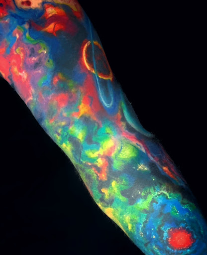 Explore cyber sigilism tattoo ideas, creative tattoo ideas in Stowe, available at World Famous Monkey House Customs