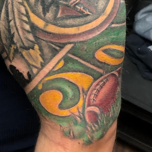 Explore mufc tattoo ideas, creative tattoo ideas in Richmond, available at Art Period llc Tattoos and Artwork by Leigh Odom