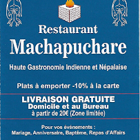 Restaurant Indien et népalais Machapuchare à Le Pecq menu