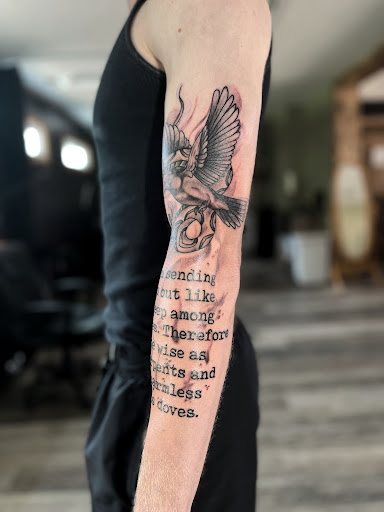 Explore cool thigh tattoo ideas, creative tattoo ideas in Gadsden, available at Sacred Art Tattoo Company