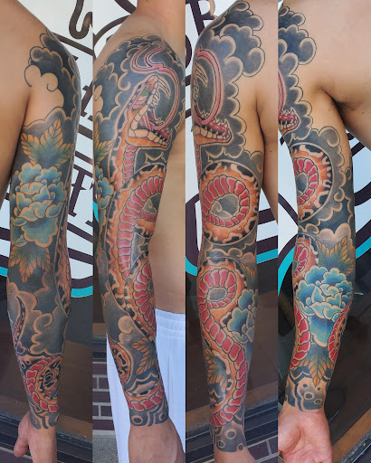 Explore chest tattoo lettering ideas, creative tattoo ideas in Kearney, available at Bread N Butter Tattoo